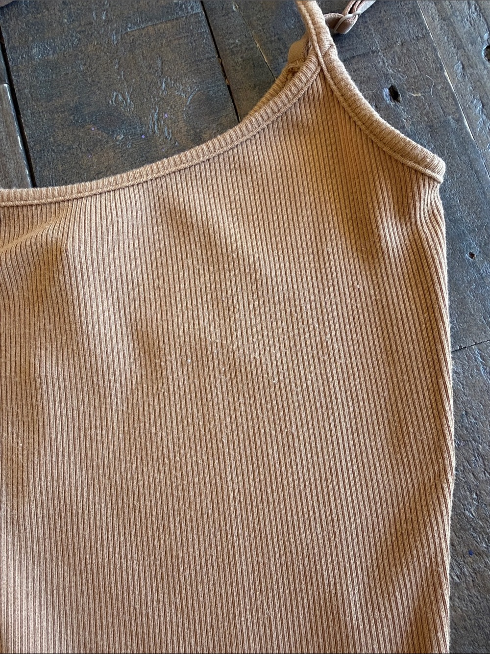 SKIMS Ribbed Long Soft Lounge Slip Dress Ribbed Stretch Tan Camel - Picture 6 of 9